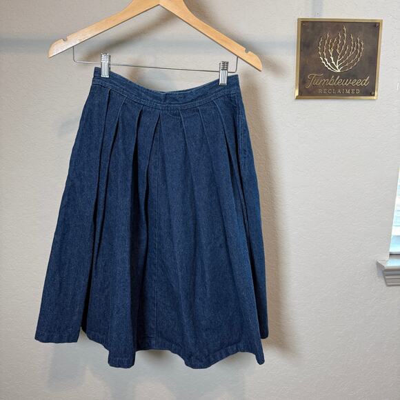 Women's West Bay Button Front Pleated Denim Blue Jean Midi Skirt Size 6 - Picture 6 of 9
